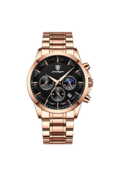 POEDAGAR Ανδρικό Ρολόι Cs1443, Ανοξείδωτο Ατσάλι, Χρυσό, Μαύρο Καντράν