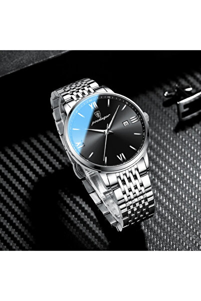 POEDAGAR Ανδρικό Ρολόι Cs1430, Ανοξείδωτο Ατσάλι, Ασημί, Μαύρο Καντράν