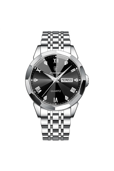 POEDAGAR Ceas Barbatesc Cs1381, Otel Inoxidabil, Argintiu, Cadran Negru