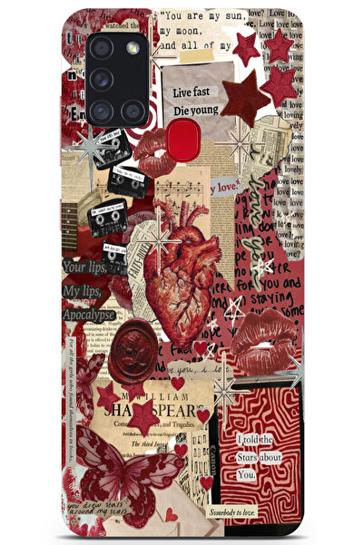 moonset Samsung Galaxy A21S Uyumlu Kolaj Tasarımlı Baskılı Şeffaf Telefon Kılıfı