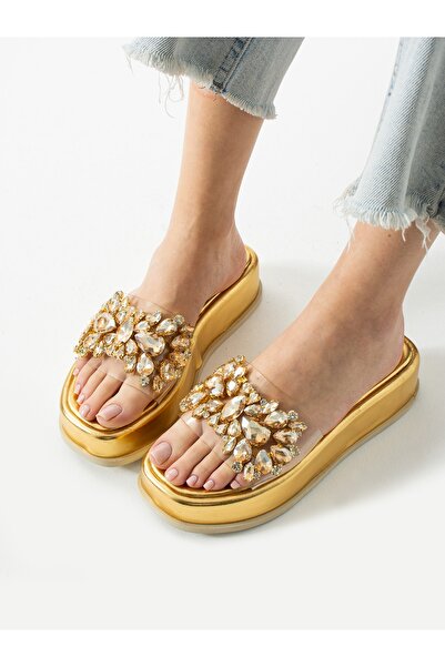 ALEMDAR AYAKKABI Γυναικείες παντόφλες LUSTRA Gold Stone Detail