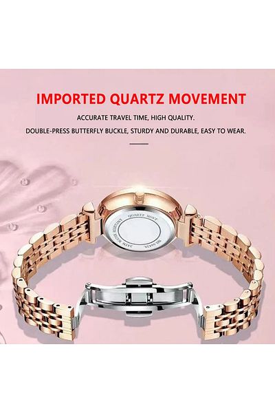 POEDAGAR Ceas De Dama Cs1676, Otel Inoxidabil, Rose Gold, Cadran Roz