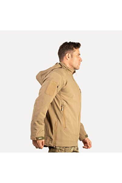 Wolftrap Tactical Beige Softshell Coat 2036 Hooded 5 Pocket Water and Windproof Coat