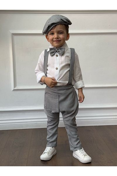 Ares Kids Fashion Long Salopet and White Long Sleeve Shirt and Hat Set Children's and Baby Clothing