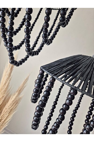 Genel Markalar Rafya ve Ahşap Boncuktan Üretilmiş 1 adet 30 cm çapında Bohem Avize (Duy Dahil)