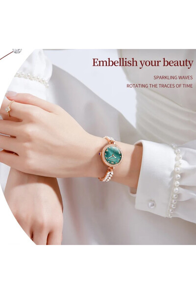 OLEVS Γυναικείο Ρολόι Cs1615, Ανοξείδωτο Ατσάλι, Ροζ Χρυσό, Πράσινο Καντράν