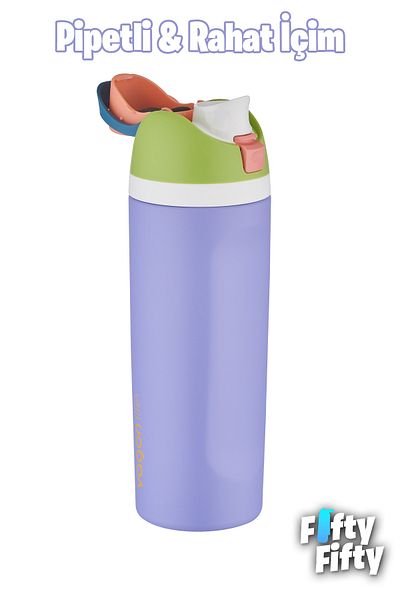 Vagonlife 600 ml Single Lid Dual Use Steel Thermos with Straw or Without Straw with Carrying Handle -Ffvgn0443R600M