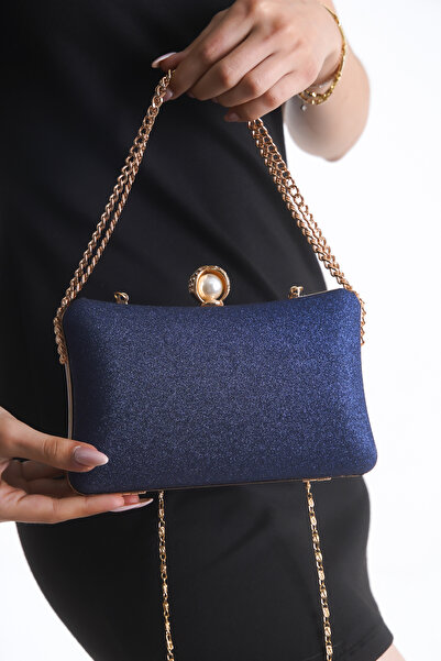 GUİZA Geantă albastră pentru rochie de seară pentru femei, țesătură cu sclipi...