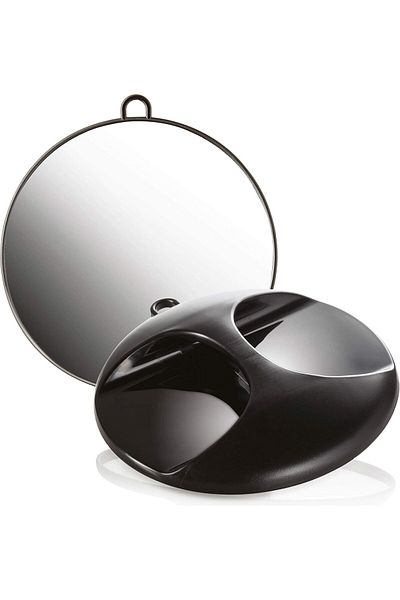 LA PERLA TECH Professional Portable Black Hairdressing Mirror 28cm Round round Mirror with Handle in Black