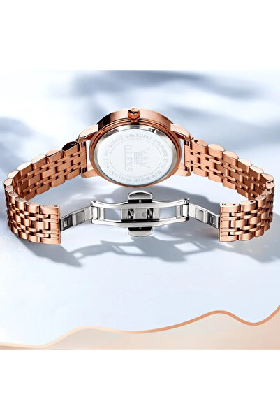 OLEVS Ceas De Dama Cs1689, Otel Inoxidabil, Rose Gold, Cadran Verde