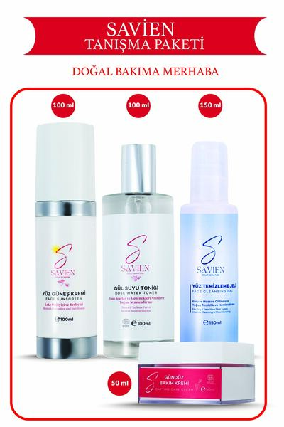 Doğal Cilt Bakım Seti, Güneş Kremi 50 SPF, Gül Suyu Tonik, Temizleme Jeli & Gündüz Bakım Kremi