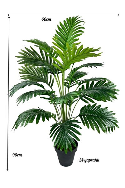 Nettenevime Yapay Ağaç Salon Bitkisi Areka Palmiye Siyah Saksıda 90cm 24 Yaprak Plastik