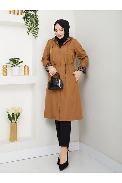 Dabenti women style Women's Plus Size Leopard Detailed Trench Coat