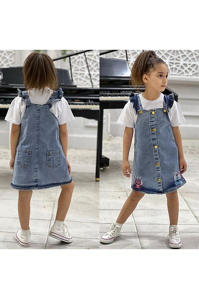 yns coolstar noul sezon STITCH Brodat cu nasturi în față Denim Salopet Gilet Rochie și tricou