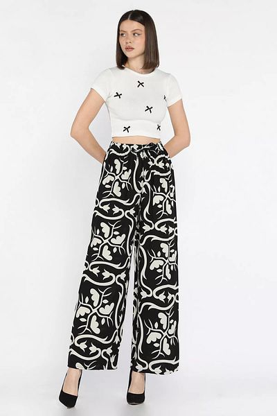 GÜLSELİ Black Women's Wide Leg Viscose Walking Pants