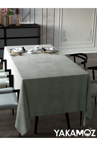 Yakamoz ECRU COLOR VELVET TEXTURED TABLE COVER LEATHERLESS VELVET TOUCH SERIES