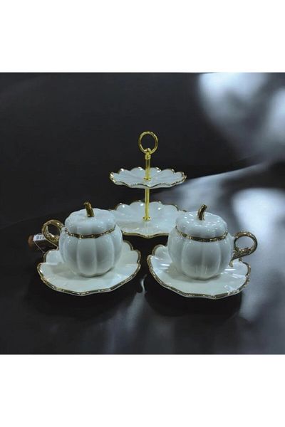 ACAR 7647 Betty 2 Piece Mini Cake Set & Cup Set with Stand Gold