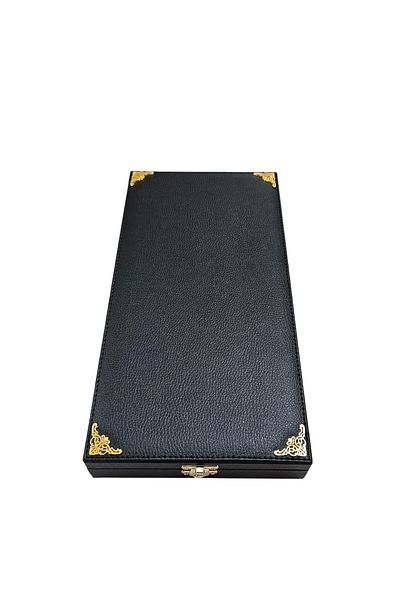 ÖZER KUTU 5-Piece Rosary Stand Shaped Plate and Box (Wooden Case) Black Leather 18X35 cm