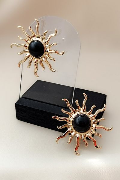 COSİTA Sun Figure Gold Steel Earrings Black
