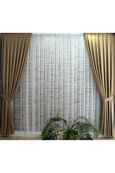 Taç Striped Tulle Curtain 1/3 Dense Pleat Washable Ironing Does Not Want