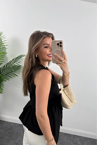 Nisa Luxury Boutique Γυναικεία μπλούζα ποπλίνα με διπλό στήθος με λαιμόκοψη V