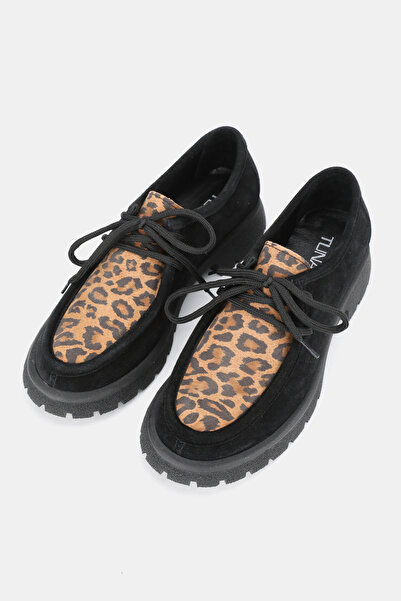 TUNAELLİ ЖІНОЧІ ЧОРНІ ЗАМШОВІ ЧЕРЕВИКИ З НАСТУПНОЮ ПІДГОНКОЮ, З ЛЕОПАРДОВИМ В...