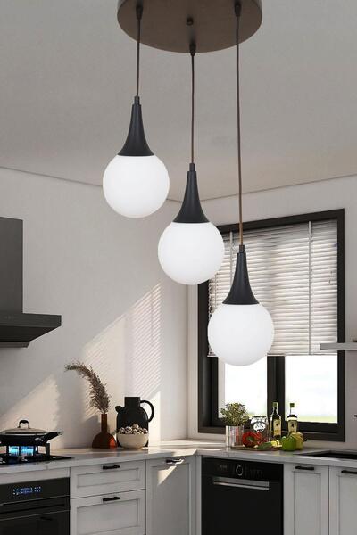 Taşcan Aydınlatma Suzi 3 Lü Siyah Tepsili Sarkıt Avize Beyaz Camlı Dekoratif ...