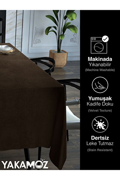 Yakamoz CHOCOLATE COFFEE VELVET TEXTURED TABLE COVER LEADLESS VELVET TOUCH SERIES