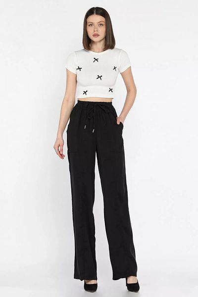GÜLSELİ Black Waist Lace Elastic Women's Modal Trousers