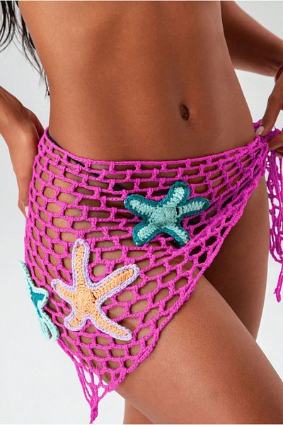 pistore Fuchsia Starfish Lace Pareo Hand Knitted Fabric Pink Color Pareo