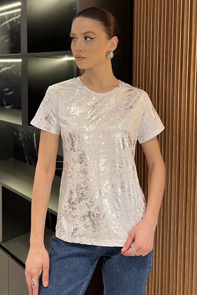 GÜLSELİ Γυναικείο T-Shirt με εμπριμέ λευκό λαιμόκοψη