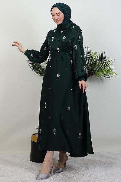 GİYZAMİLA Ada Satin Evening Dress Emerald