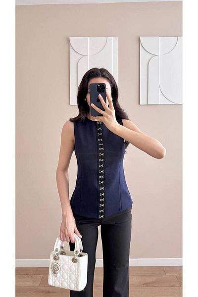 LOCH BUTİK Navy Blue Agraf Detailed Vest