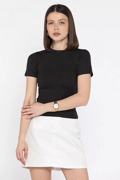 GÜLSELİ Μαύρη γυναικεία μπλούζα με λαιμόκοψη Lycra Modal Fabric Crop Top