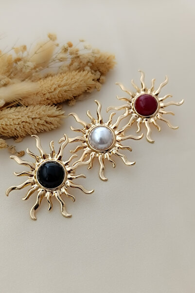 COSİTA Sun Figure Gold Steel Earrings White