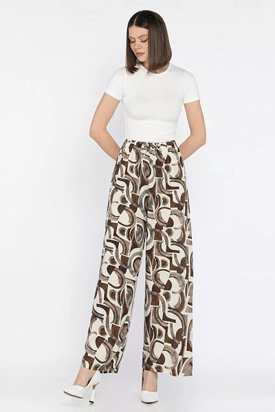 GÜLSELİ Cream Brown Women's Elastic Waist Viscose Walking Pants