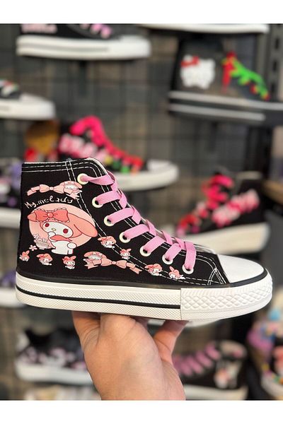 MECH BUTİK Αθλητικά παπούτσια για κορίτσια MyMelody Full Printed Black High Top Sneaker