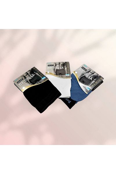 MYS GRUP TEKSTİL Ανδρικά 3 τεμάχια (ΜΑΥΡΟ - ΛΕΥΚΟ - ΙΝΔΙΓΟ) Lycra Cotton Boxer-Shorts-Σώβρακο BERRAK / 4476