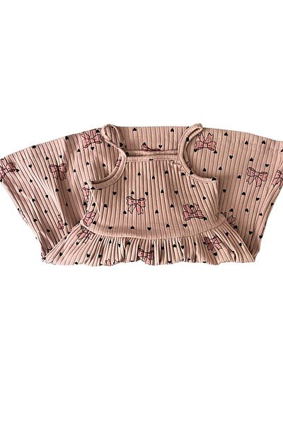BY-GRİ By-Grey Ribbon Patterned Girl's Strap Summer Dress