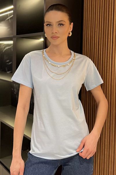 GÜLSELİ Tricou cu decolteu pentru femei Baby Blue cu accesorii