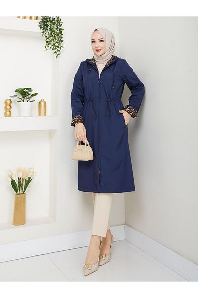 Dabenti women style Women's Plus Size Leopard Detailed Trench Coat