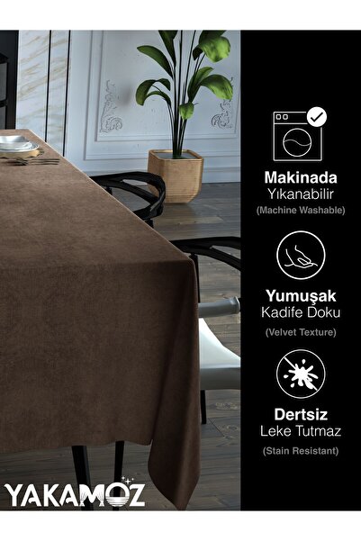 Yakamoz KAJU COLOR VELVET TEXTURED TABLE COVER LEAD-FREE VELVET TOUCH SERIES