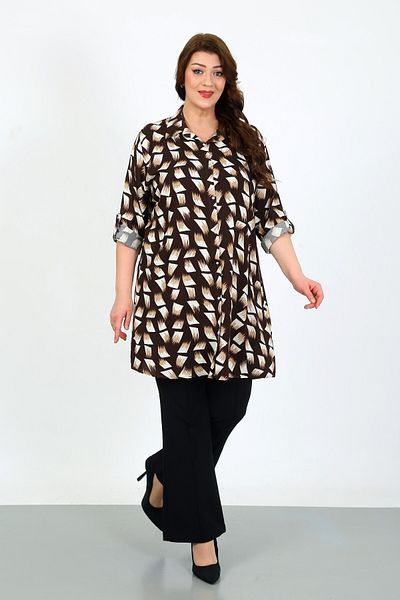 By Alba Collection Women's Patterned Cotton Viscose Large Size Tunic