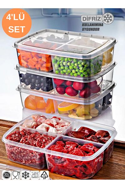 Palica 4X1000 ml Storage Container Set of 4 |   Refrigerator Organizer Organizer |   Microwave and Freeze Compatible