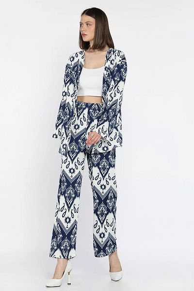 GÜLSELİ Kremsaks Women's Patterned Kimono Pants Double Set
