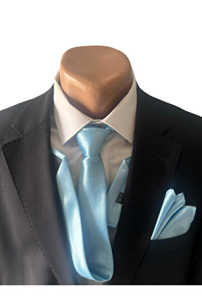 HARES Baby Blue Satin Tie & Handkerchief