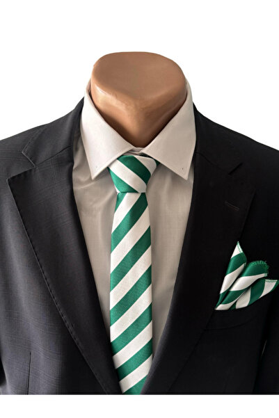 HARES ربطة عنق ومنديل باللونين الأخضر والأبيض