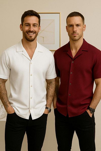 LC Waikiki Advantage Pack of 2 Short Sleeve Summer Quality Waffle Fabric Men's Shirt New Model - Non-Ironing