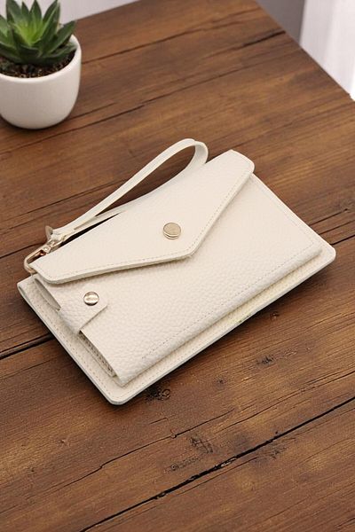 HFKY Unisex Wallet with Hand Strap, Phone Holder and Money Compartment. Cream Wallet Ry1005