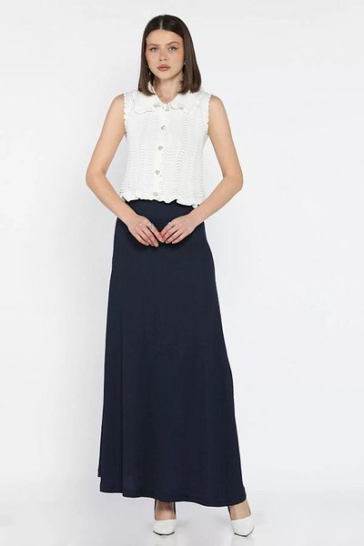GÜLSELİ Navy Blue Women's Solid Color Waist Elastic Wrapped Kilos Skirt